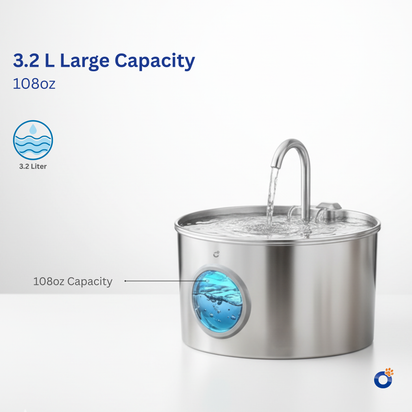 Petvou™ Stainless Steel Water Fountain (3.2L) | Automatic Pet Water Dispenser