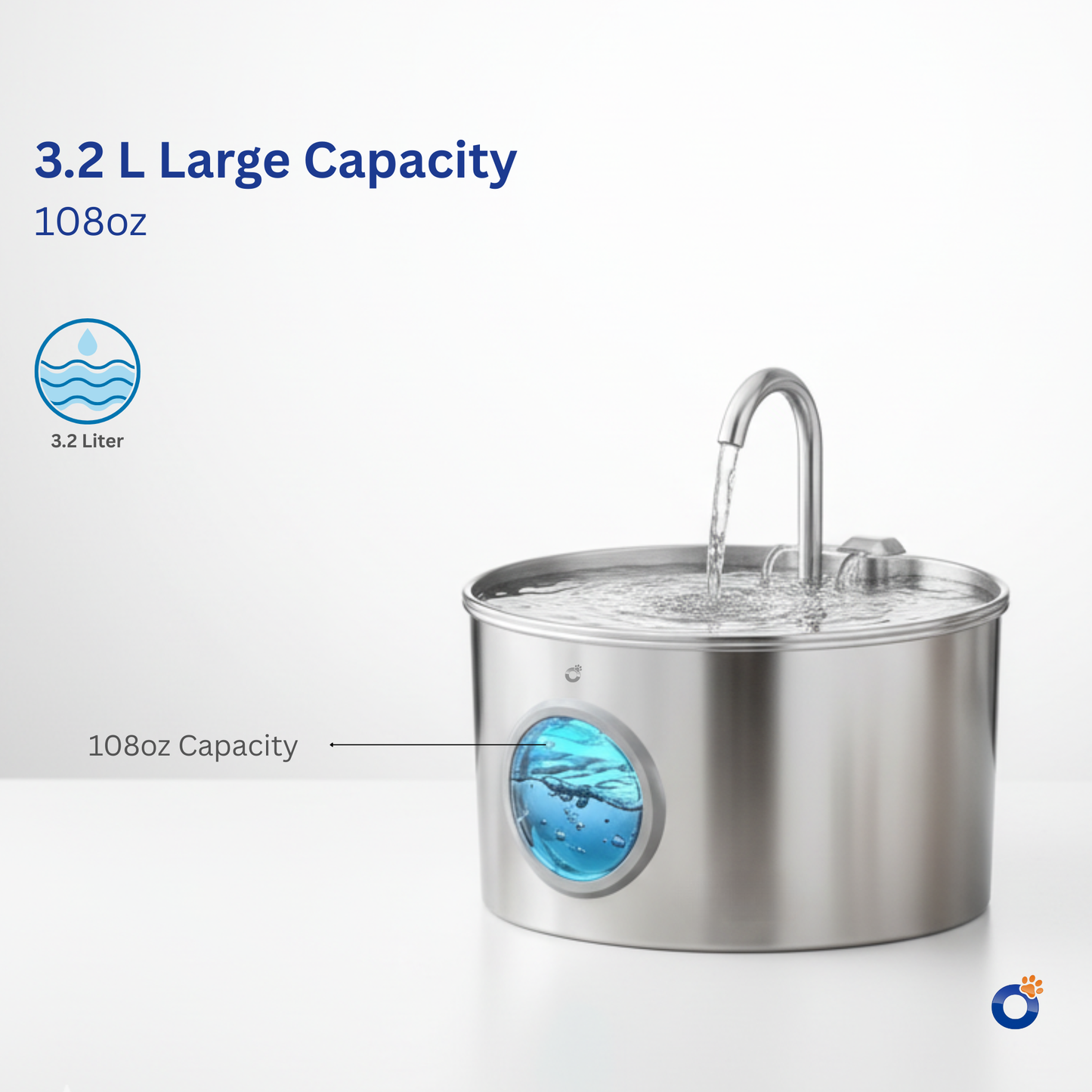 Petvou™ Stainless Steel Water Fountain (3.2L) | Automatic Pet Water Dispenser