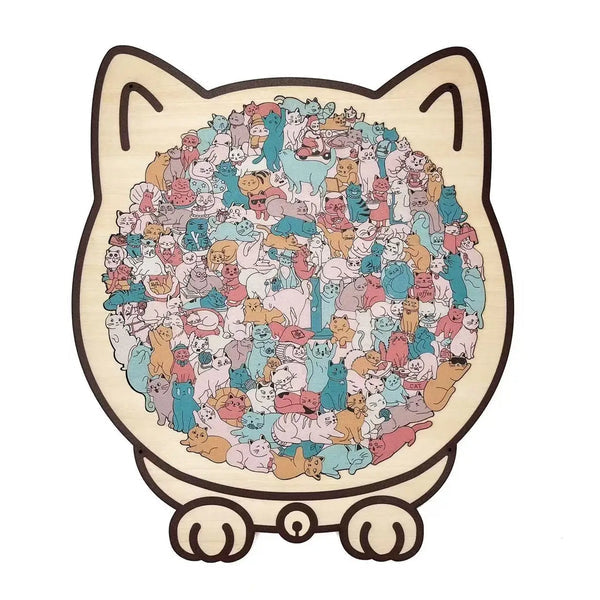 Whimsical Cat-shaped Wooden Jigsaw Puzzle