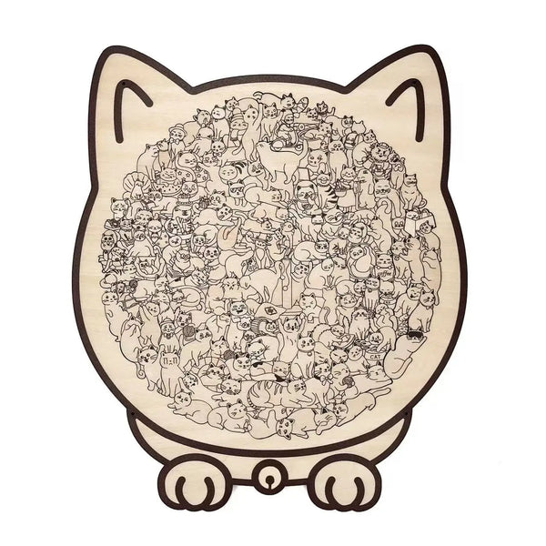 Whimsical Cat-shaped Wooden Jigsaw Puzzle